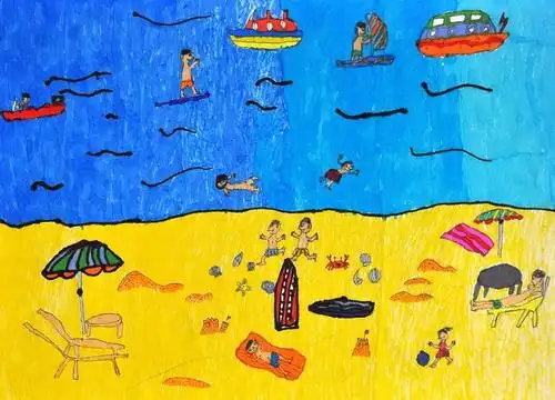 青岛金沙滩/少儿绘画作品/儿童画/网络美术馆_中国少儿美术教育网