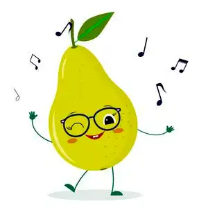 可爱的梨绿色卡通人物在眼镜舞蹈音乐照片