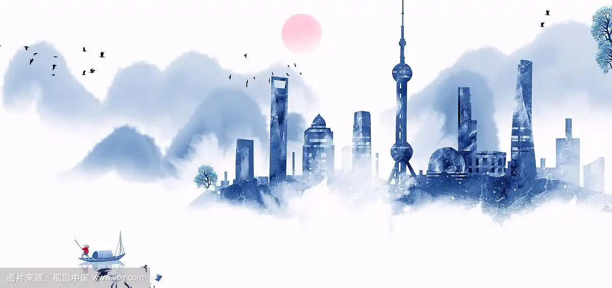 上海陆家嘴城市建筑群水彩插画