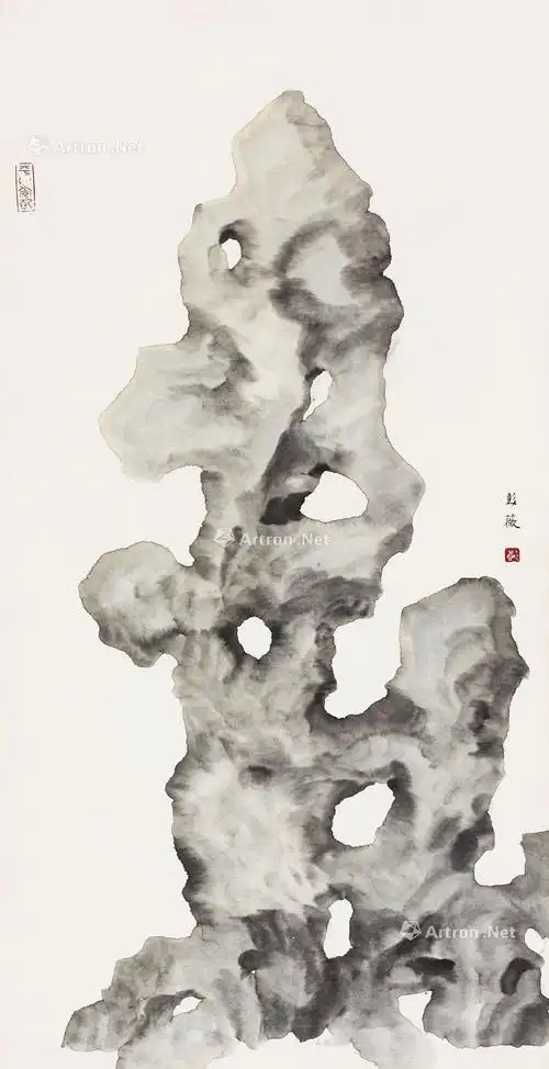 0612太湖石水墨设色纸本