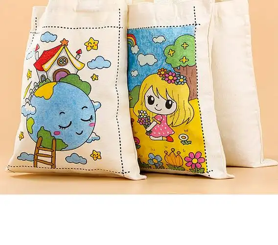 幼儿园创意手工材料包子涂色袋子布袋大号图案帆布袋海洋款赠送参考页