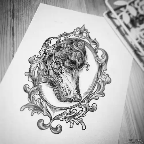 黑灰狗纹身手稿
