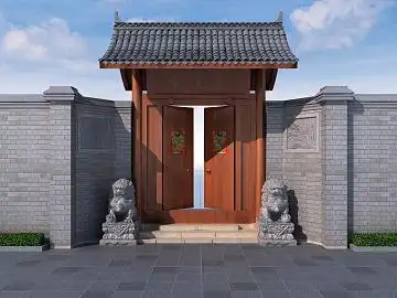 中式徽派围墙大门3d模型下载