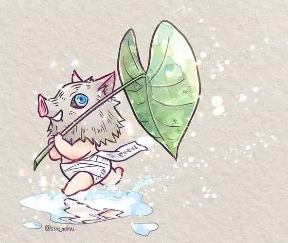 雨上がりのチビ伊之助シロモキュ的鬼灭之刃插画图片