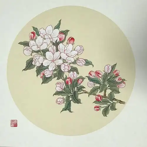 工笔扇面海棠素材李一麟