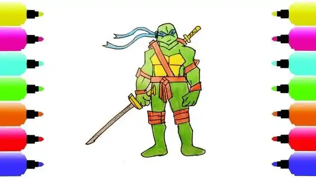 儿童简笔画忍者神龟跳跳右脑启发涂颜色