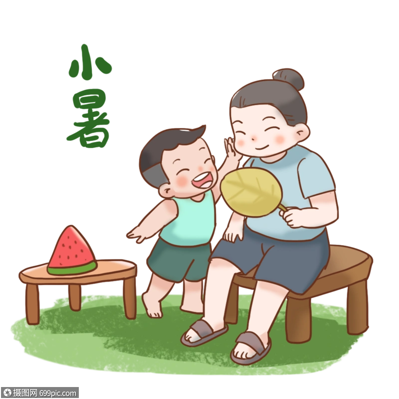 免抠元素 手绘/卡通元素 奶奶和小孙子乘凉.psd