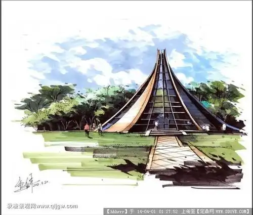 手绘景观马克笔上色及原稿