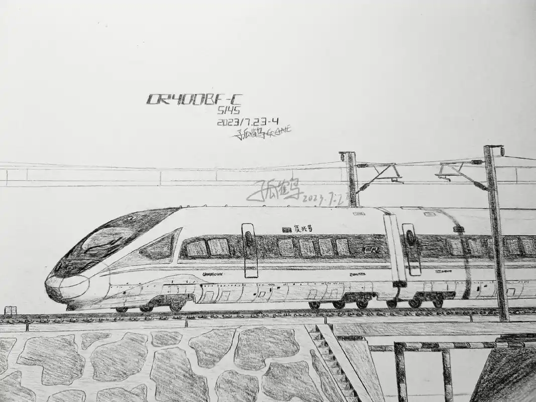 手绘cr400bf-c动车组.#手绘 #铅笔画 #中国高铁 - 抖音