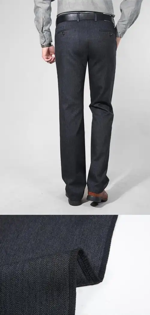 剪标品牌折扣秋冬厚款休闲裤男修身直筒裤抗邹人字纹深色男裤子