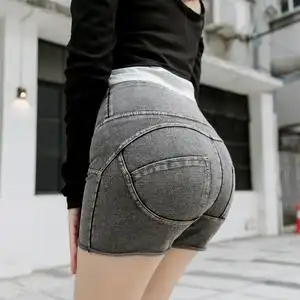 夏季高腰蜜桃臀牛仔短裤女主播心机性感弹力显瘦提臀健身裤热裤