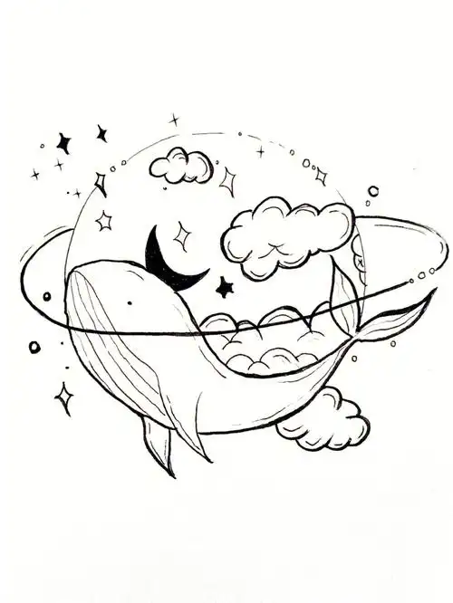 黑白装饰画星际幻想打卡画画1002临摹