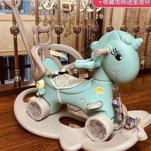 儿童摇摇马木马车两用实木摇马摇摇车宝宝玩具滑行四轮大号带音乐