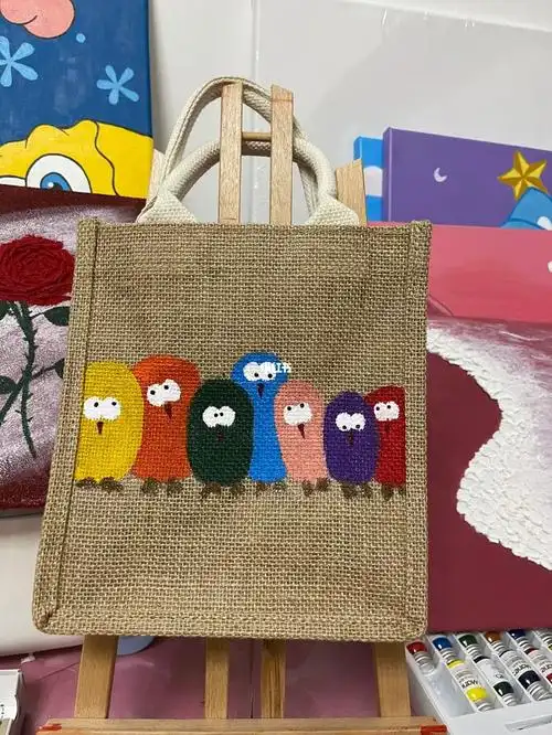 无印良品麻袋  #无印良品麻袋改造  #手绘麻布包  #麻布袋改造  #画画