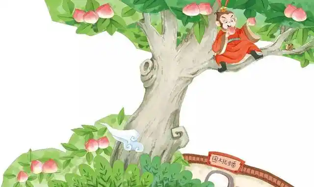 就这样,孙悟空借着看守蟠桃园的机会,把园里的桃吃掉了一大半.