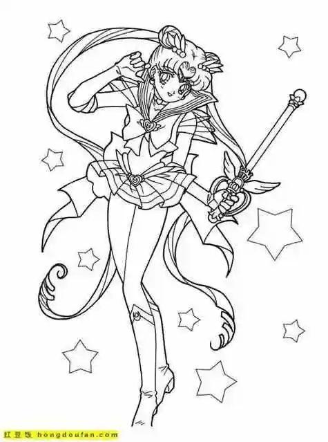 9张善良美丽的月亮公主美少女战士少女涂色图片-红豆饭小学生简笔画