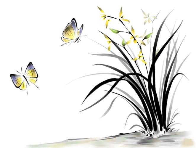 中国风幽兰水墨psd素材免费版兰花psd素材