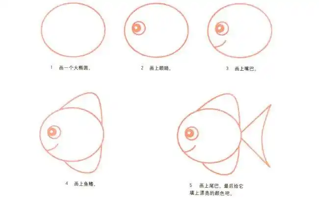 圆头鱼动物简笔画步骤图片大全