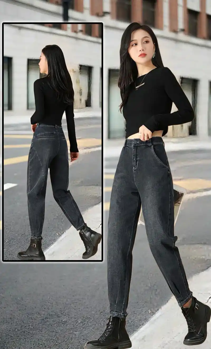 黑色牛仔裤春秋新款九分萝卜裤女时尚潮流.