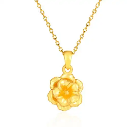 中国工艺花朵金吊坠黄金吊坠女士金项链花开富贵足金吊坠可配链