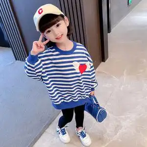 女童卫衣春秋款网红炸街小童女宝条纹上衣一岁半女宝宝秋装洋气潮