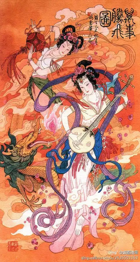 传统仕女飞天图