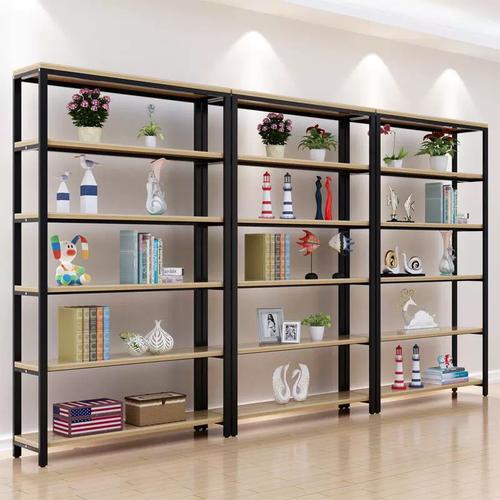 钢木货架多层铁艺置物架简易落地书架产品化妆品样品陈列展示货架