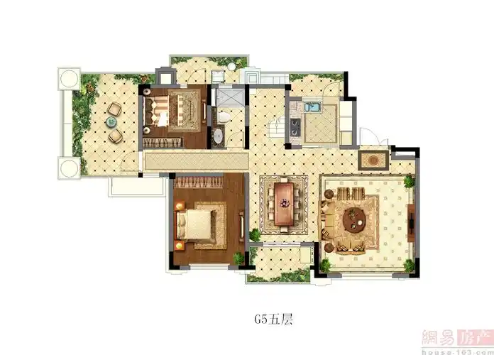 恒大帝景 复式洋房户型图-g5--四室两厅三卫--约198㎡-五层