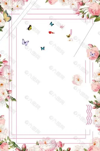 彩绘粉色花朵蝴蝶边框七夕情人节背景素材背景素材免费下载(图片编号