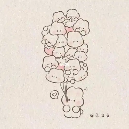 手绘可爱简笔画附教程27兔兔气球来喽