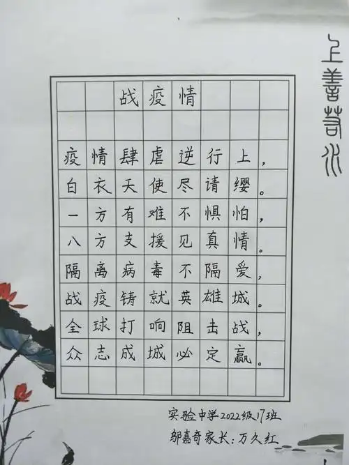 其它 2022级17班硬笔书法大赛家长篇 写美篇             战疫情 庚子