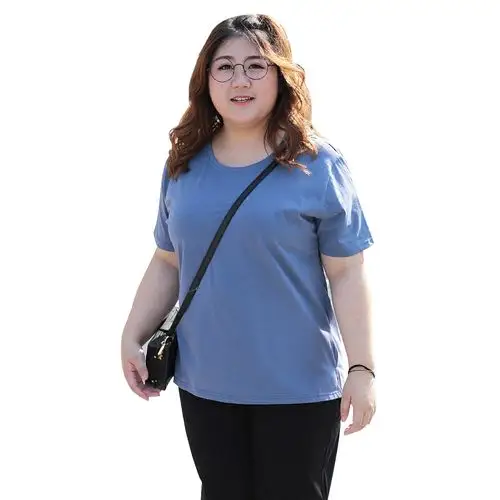 300斤特加肥加大码竹节棉t恤女胖mm夏季短袖圆领宽松上衣胖人服饰