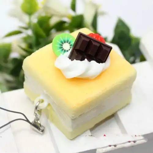 创意仿真食玩正方形巧克力水果蛋糕手机链 仿真蛋糕食物手机挂件