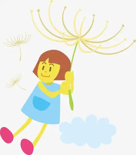 蓝色卡通蒲公英女孩