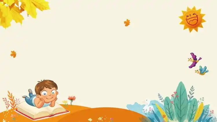 卡通小女孩读书ppt背景图片