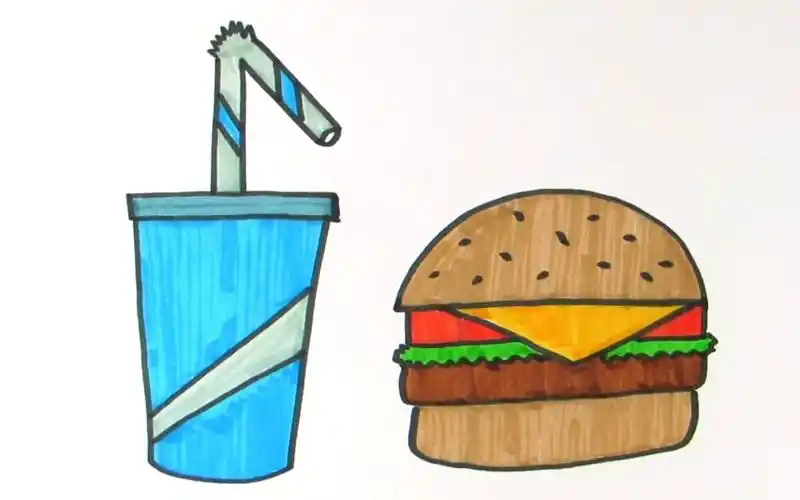 和我一起学画画,今天我们来画汉堡和可乐!