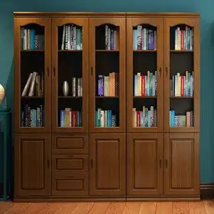 现代中式实木书柜书房玻璃书架书柜大气办公置物架储物柜