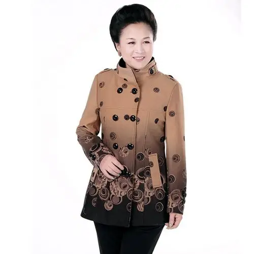 可米蒂斯 春装 女装中老年妈妈装大码中长款外套大衣jm-恬妹大点 咖啡