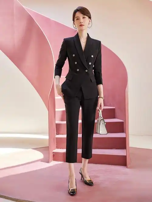 诗璐雅职业装女黑色春秋气质修身2022年新款高级感商务西装工作服