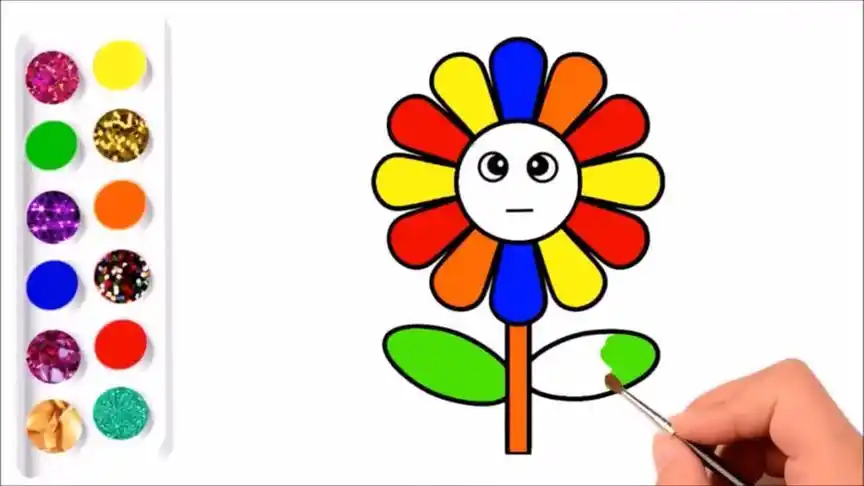 绘画早教,画彩色花朵涂上不同颜色