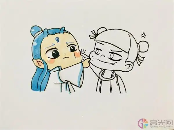 敖丙和哪吒简笔画