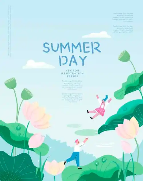 12款冰爽夏日夏季海滩海浪卡通传单海报插画设计ai矢量设计素材beach