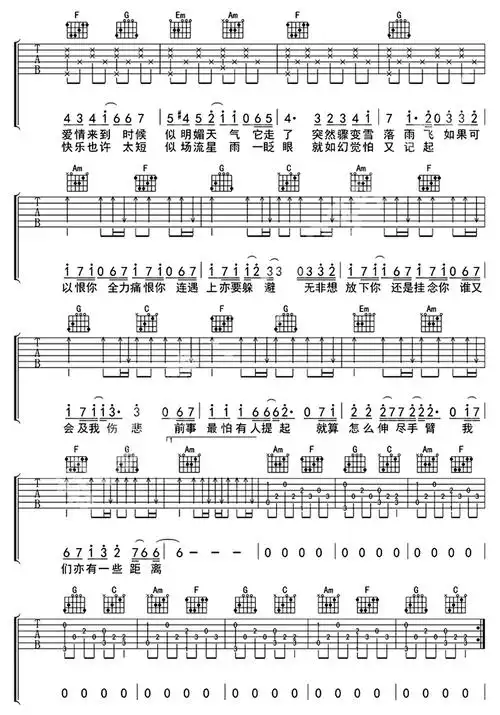 爱在记忆中找你吉他谱