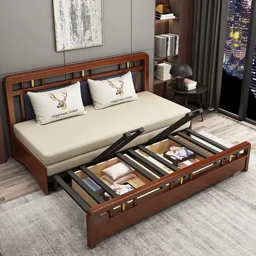 时光旧巷折叠沙发床客厅多功能两用实木小户型布艺沙发床可折叠双人