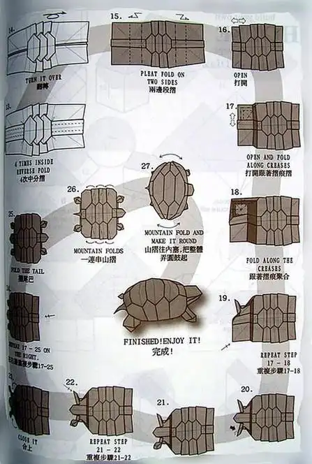 金钱龟折法折纸亲子图库太平洋亲子网高难度折纸金钱龟人民币折纸教程