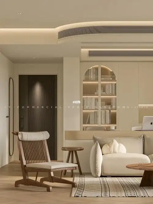 栖自然刹寂风开放式书房客厅一体设计