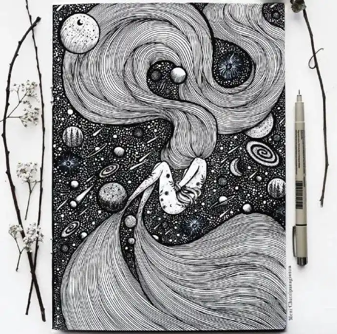 一支黑白针管笔,就能画出超漂亮的黑白装饰画!