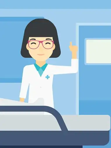 拜访男性患者的一位亚裔女性医生在医院病房在与患者咨询期间,篡改