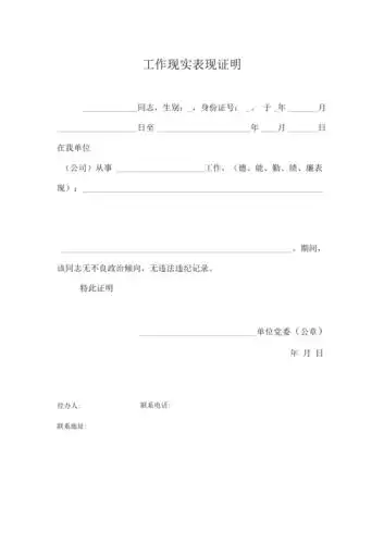 工作现实表现证明