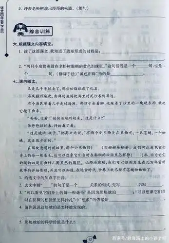 四年级语文下册:第5课《琥珀》课后习题练习,加强练习